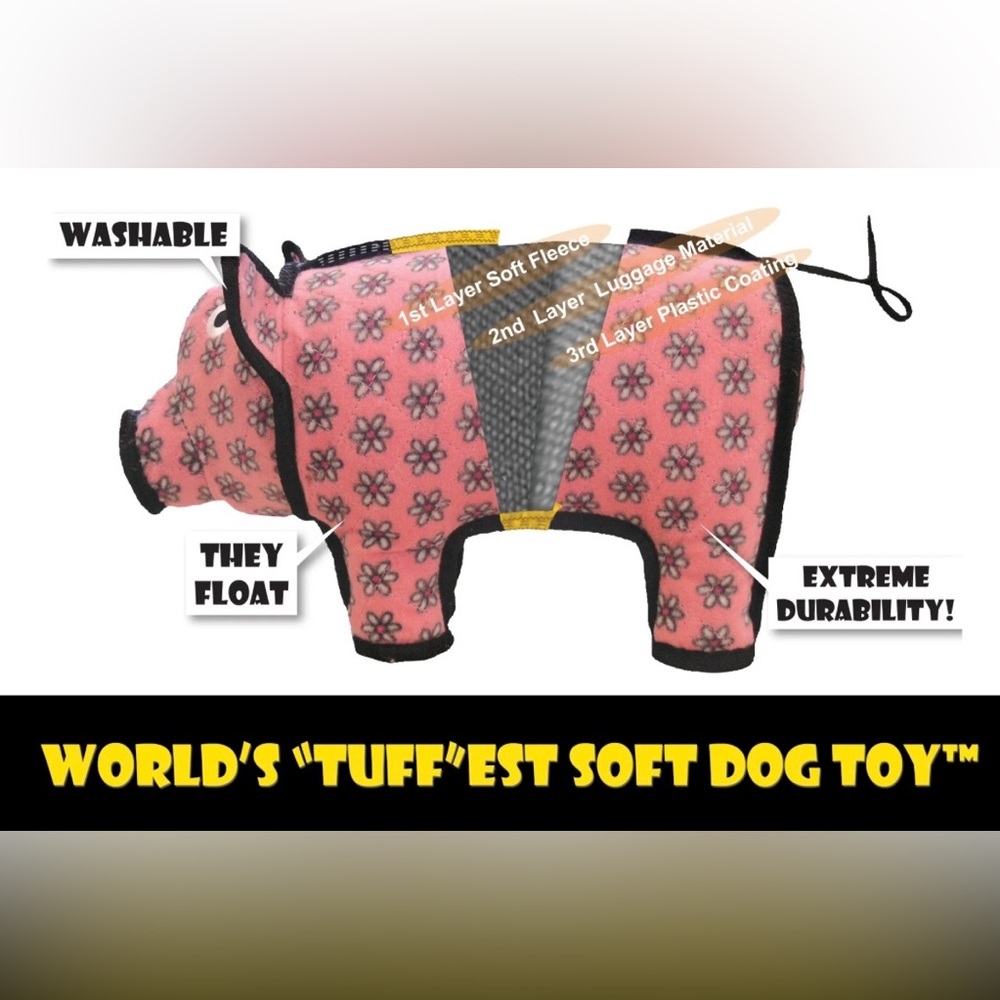 Large Pink floral barnyard pig dog toy by Tuffy